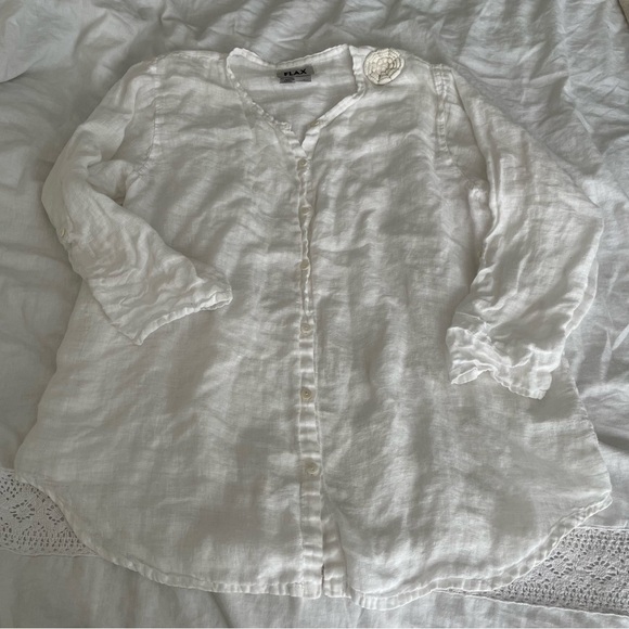 Flax Tops - FLAX Large 100% Linen Long sleeve Shirt roll tab sleeve